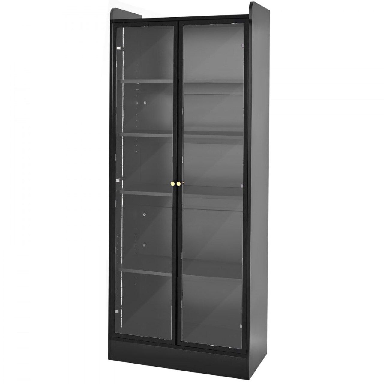 5-Tier Black Floor Standing Display Cabinet with Glass Doors and 3-Color LED Lighting